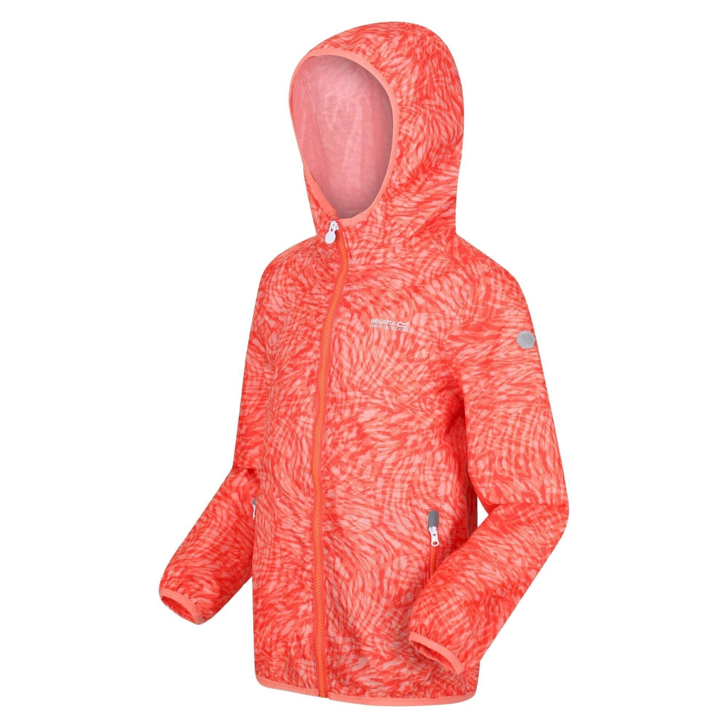 Regatta Childrens/Kids Lever Animal Print Packaway Waterproof Jacket (Neon Peach) 4 Regatta Childrens/Kids Lever Animal Print Packaway Waterproof Jacket (Neon Peach) - Image 4