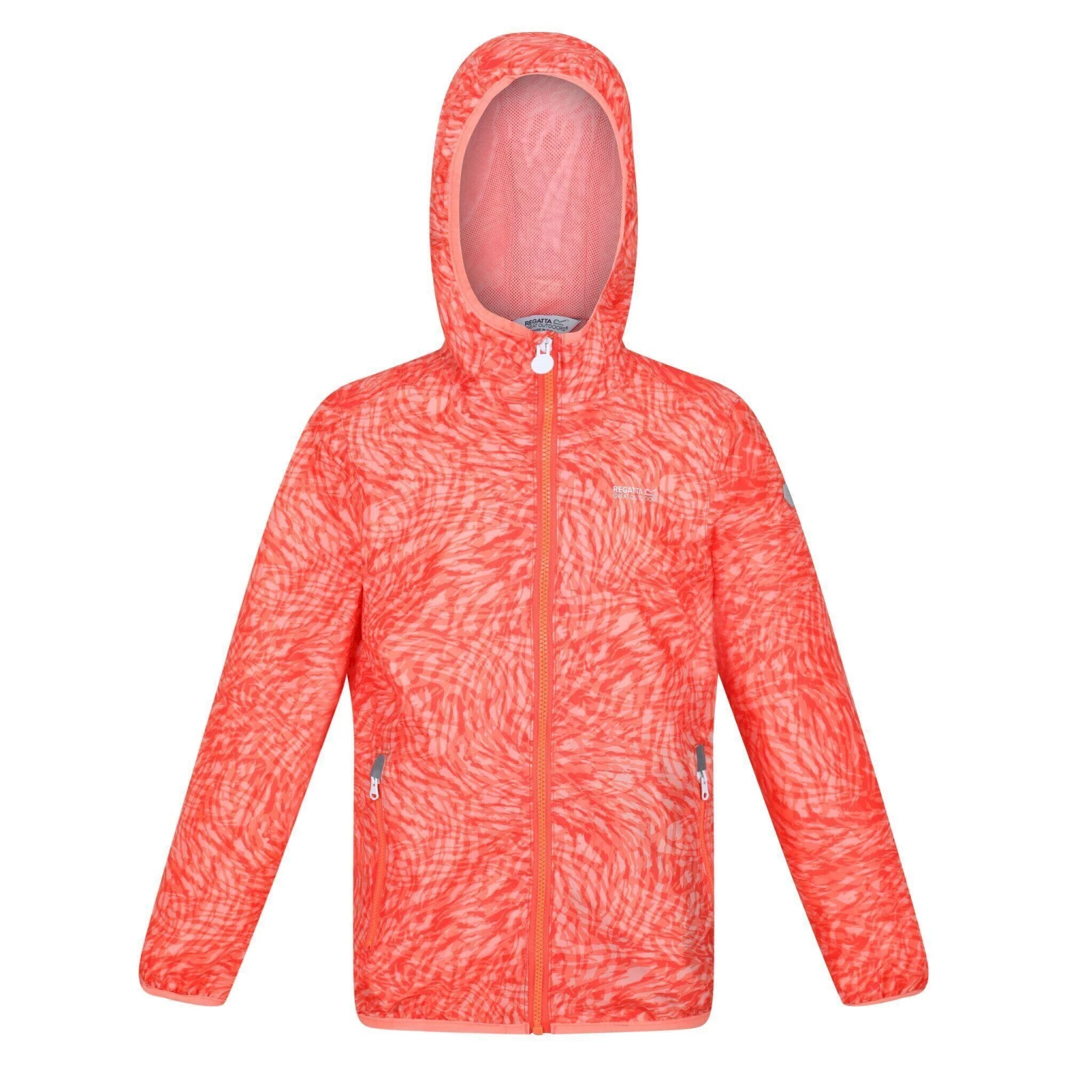 Regatta Childrens/Kids Lever Animal Print Packaway Waterproof Jacket (Neon Peach) 1 Regatta Childrens/Kids Lever Animal Print Packaway Waterproof Jacket (Neon Peach)