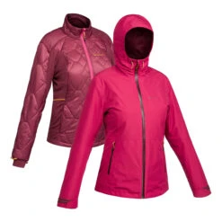 Women's Travel Trekking Waterproof 3-in-1 Jacket Travel 500