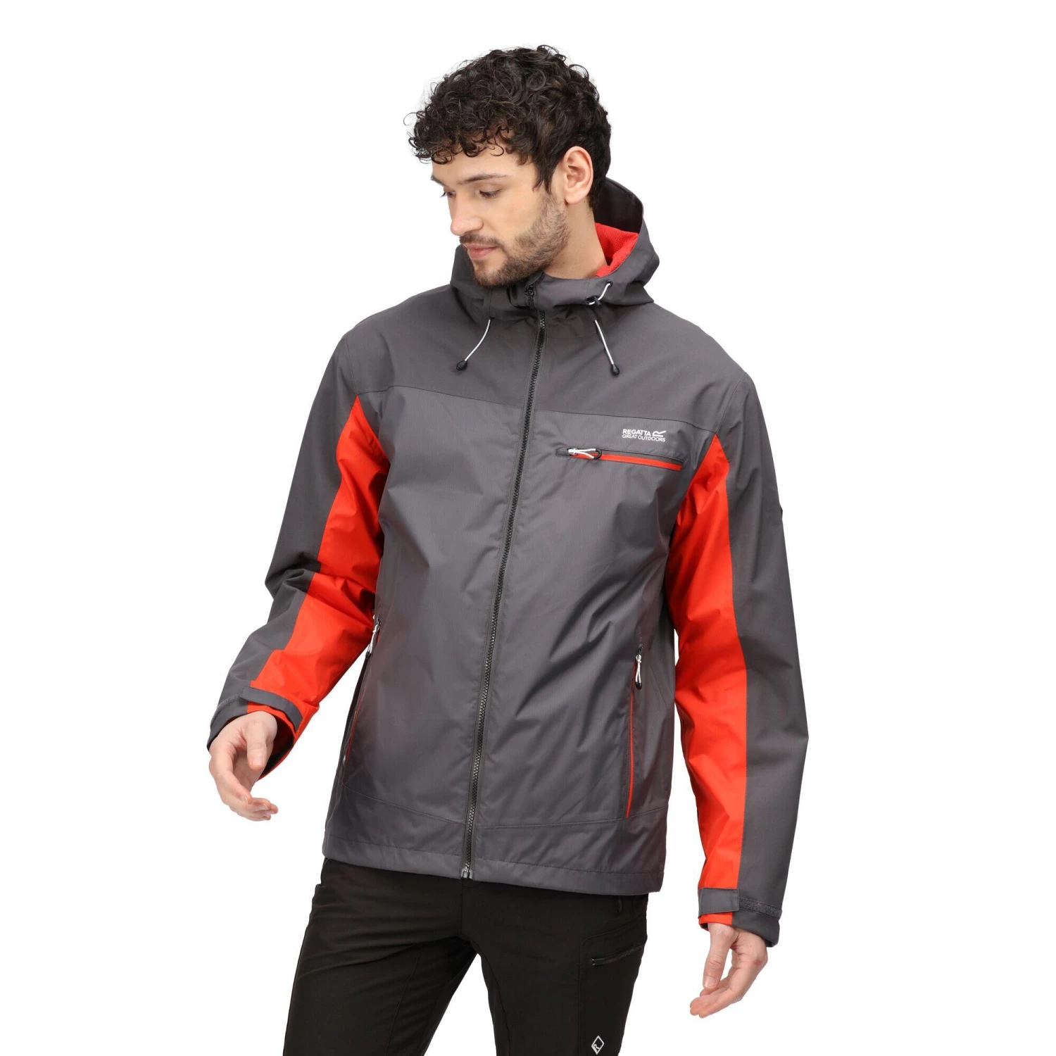 Regatta Mens Highton Stretch Waterproof Jacket (Rhino/Cajun Orange) 2 Regatta Mens Highton Stretch Waterproof Jacket (Rhino/Cajun Orange) - Image 2